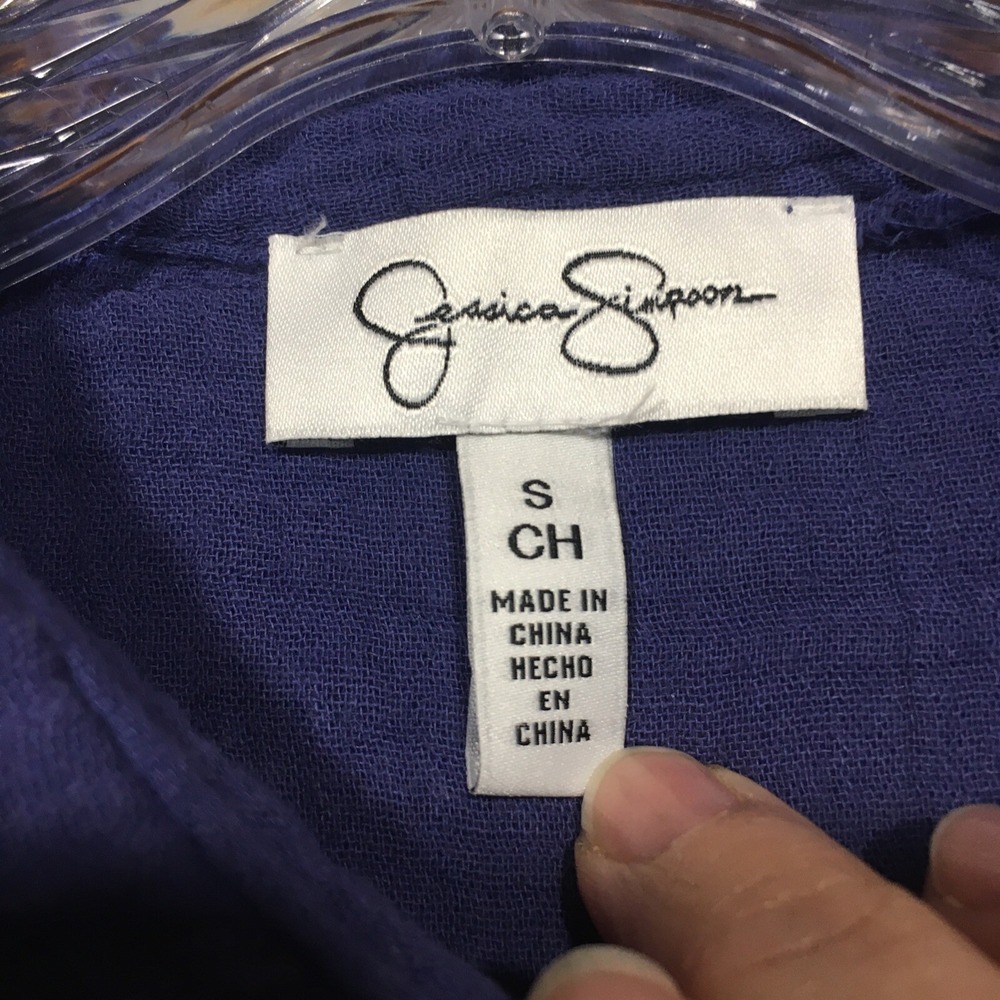 Jessica Simpson S Purple Gauze Muslin Button-Up Shirt Long Sleeve 100% Cotton - Picture 7 of 12